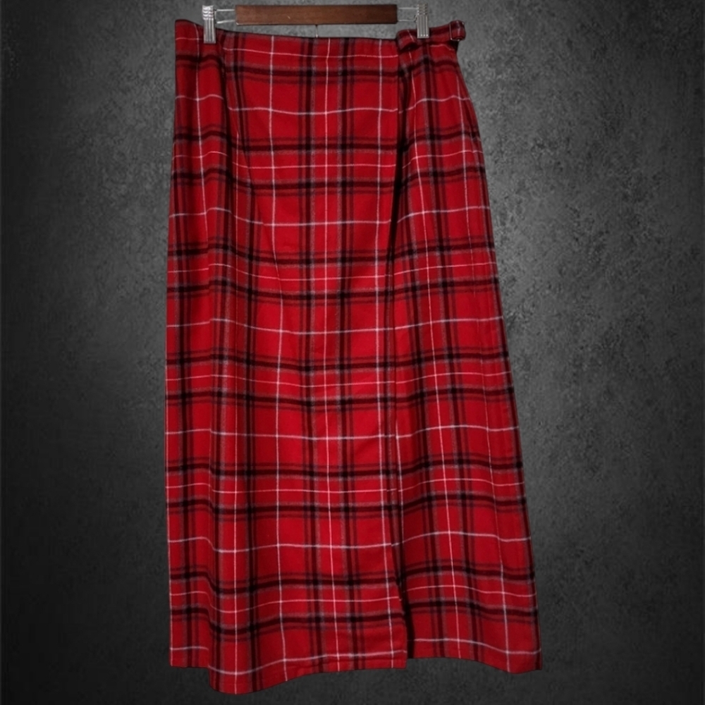 Liz Claiborne Crazy Horse Vintage Tartan Red Black Plaid Maxi Skirt - Picture 10 of 10
